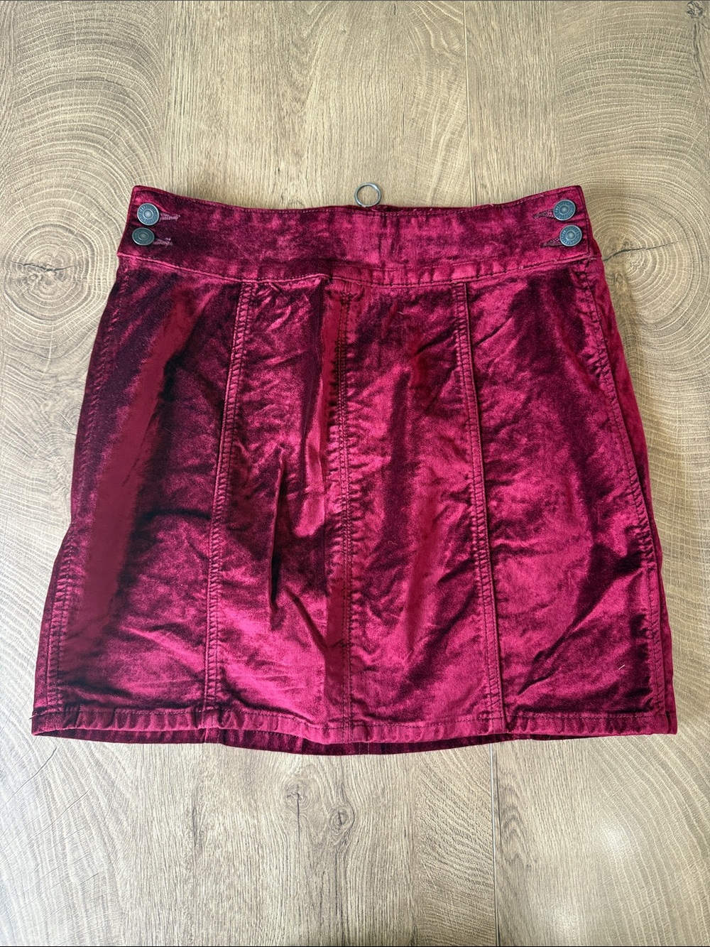 Free People Wine Velvet Mini Skirt with Button Waist